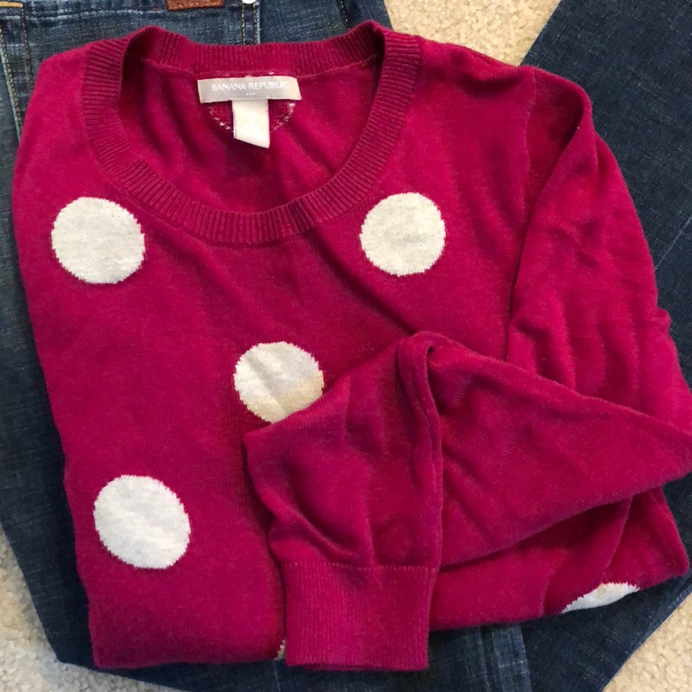 Magenta and grey polka dot cotton sweater